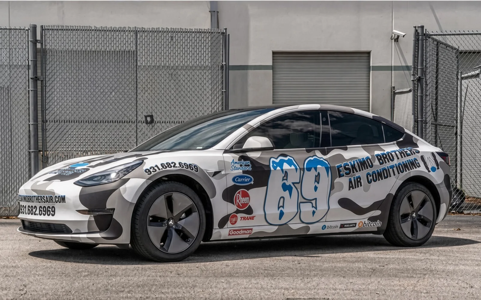 Eskimo Brothers Air Conditioning Tesla after wrap