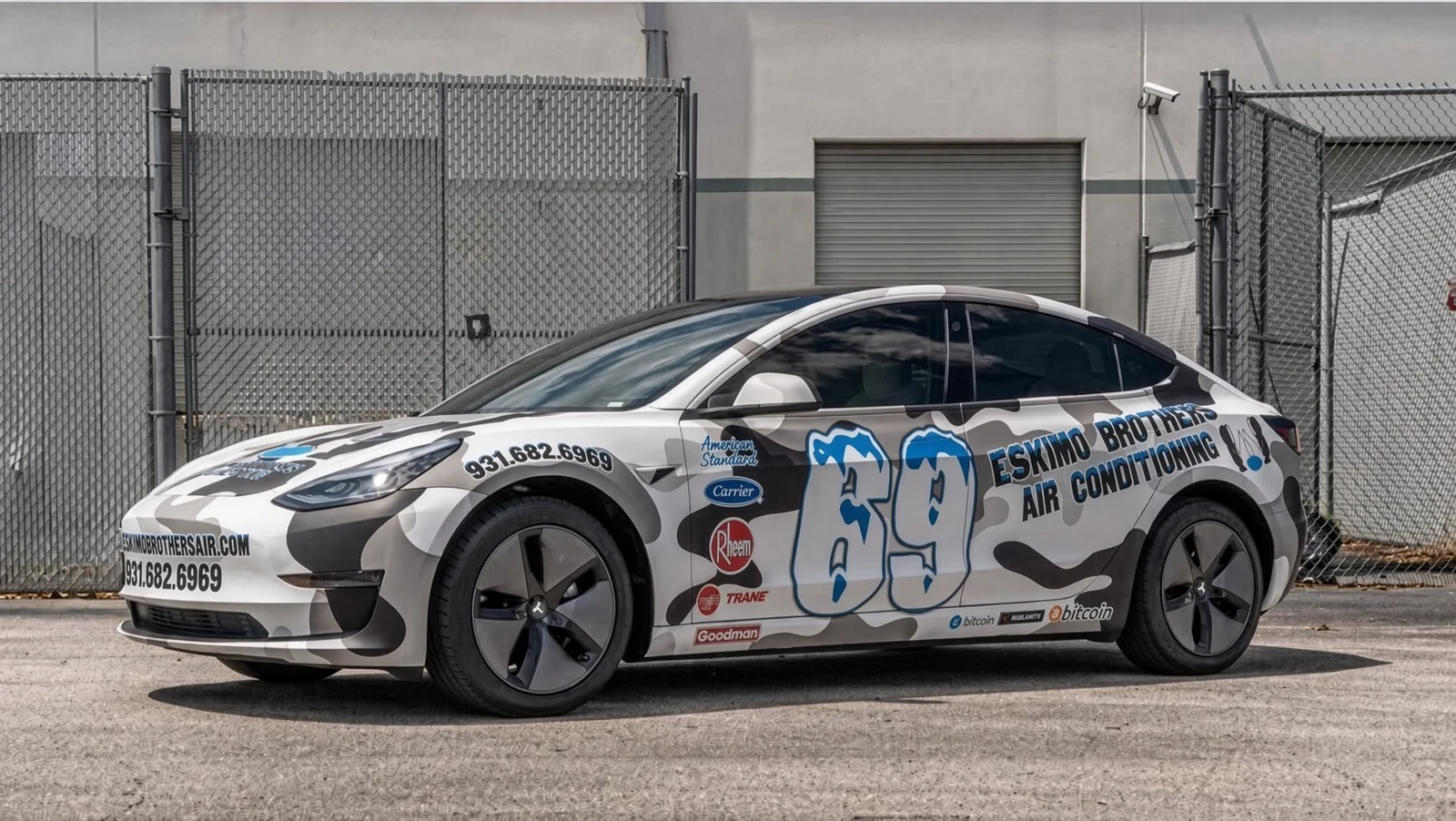 Eskimo Brothers Air Conditioning Tesla Model 3 wrap by Graphix Garage Columbia TN
