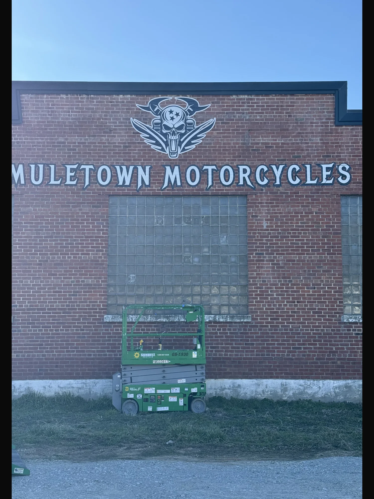 Muletown Motorcycles brick mural signage by Graphix Garage — Columbia TN