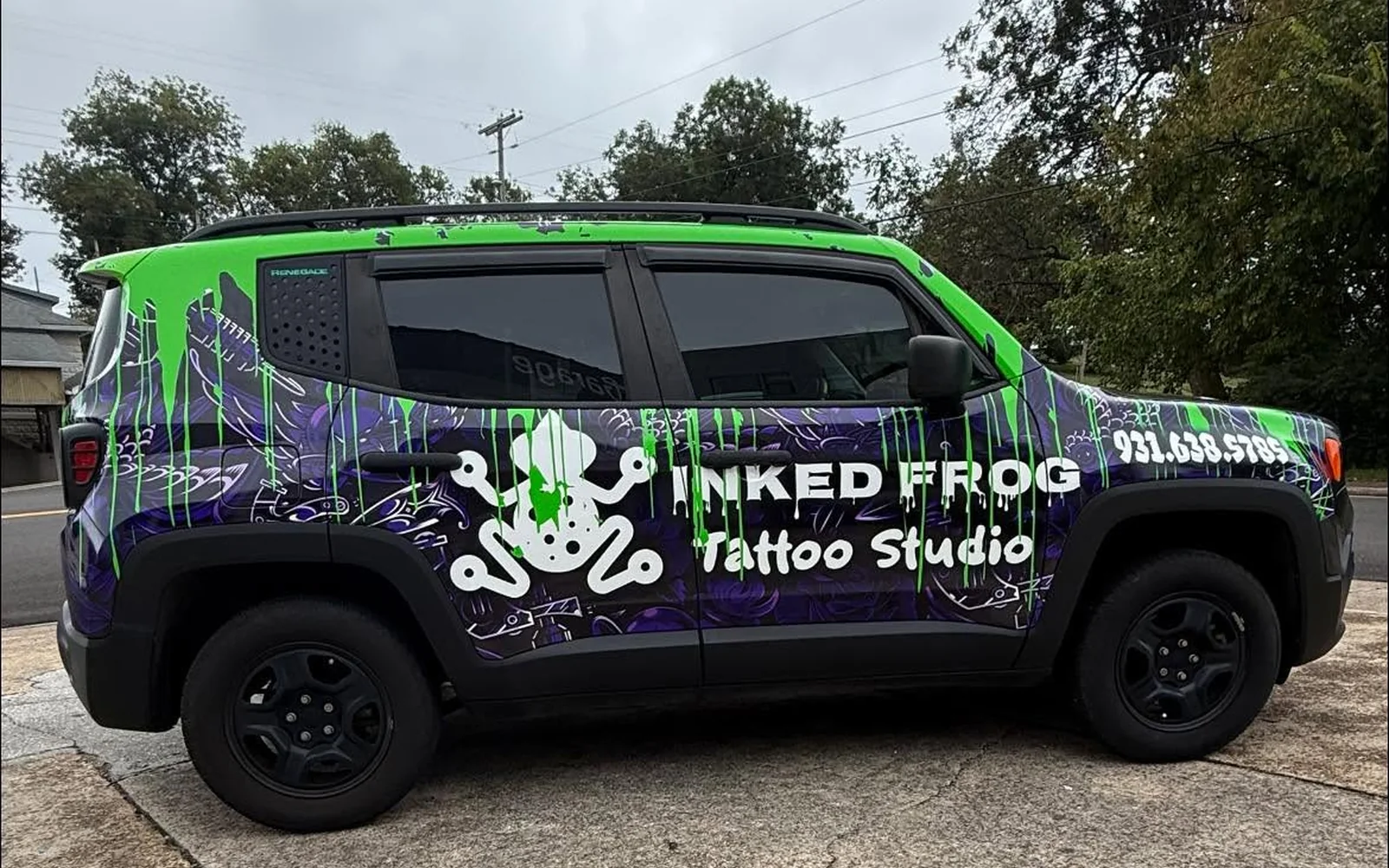 Inked Frog Tattoo Studio Jeep Renegade side wrap by Graphix Garage Columbia TN